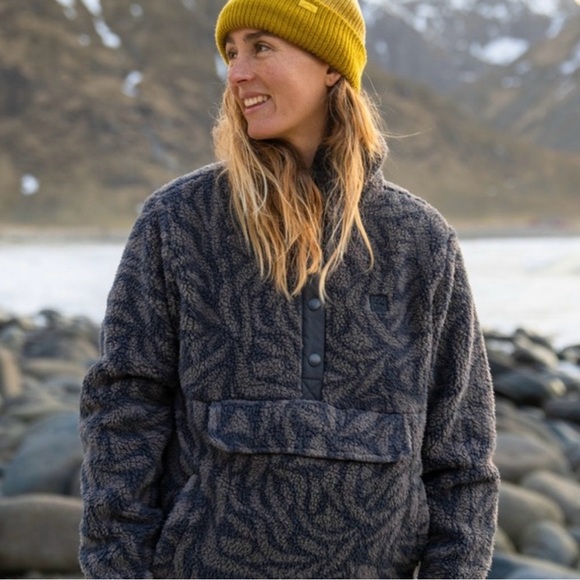 Billabong Switchback Pullover Womens Half-Snap Jacket - Charcoal NWT - Picture 2 of 11